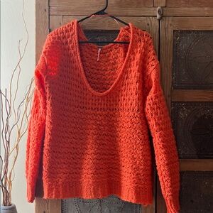 Free People Vibrant Orange V-Neck Sweater